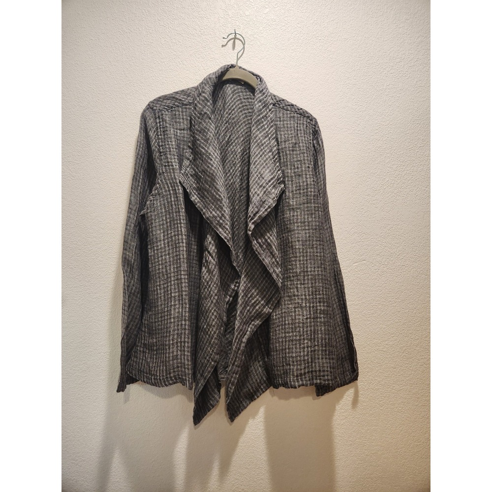 FLAX 100% Linen Open Front Jacket Cardigan Gray Textured Size M Lithuania